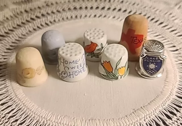 Lot 7 China Porcelain Wood Metal Floral Bird TX Lake Placid Olympics Thimbles