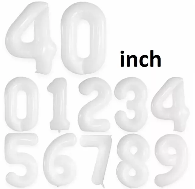 40" White Balloons Giant Foil Number letter Air Helium Birthday Age Party Fun