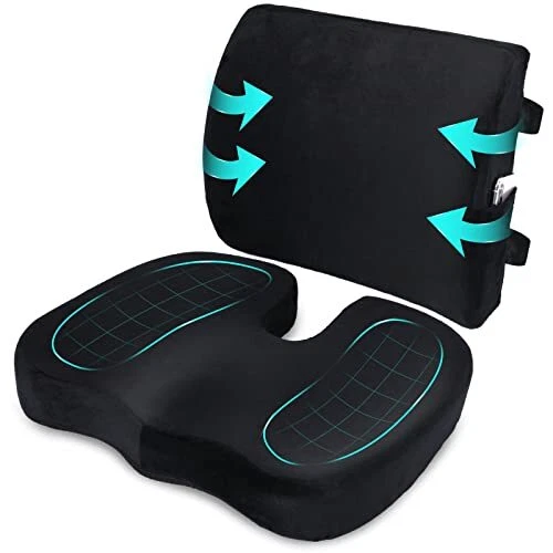 Seat Cushion and Lumbar Support Pillow Memory Foam Orthopedic for Office Chair