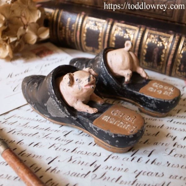 Happy Piglet Antique UK Purchase Cold Paint Metal Slippers Pig Figure Antiqu