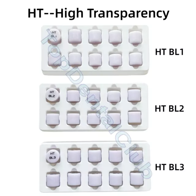 HT Dental Bleached Glass Ceramic Press Ingots Lithium CAD CAM Disilicate Cerec
