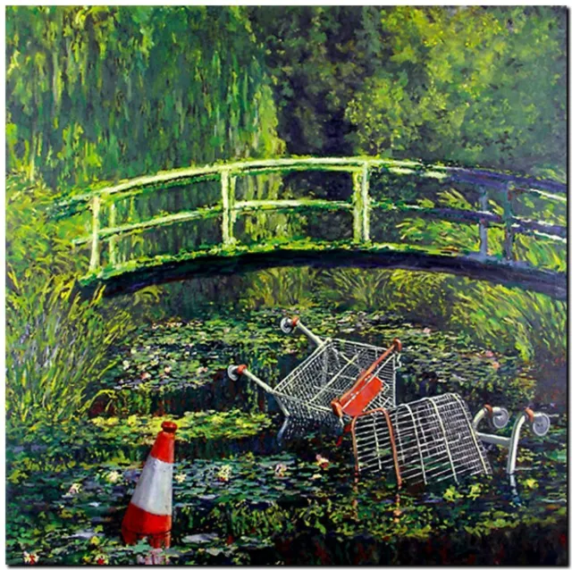 BANKSY STREET ART CANVAS PRINT Monet Japanese bridge 8"X 10" stencil poster