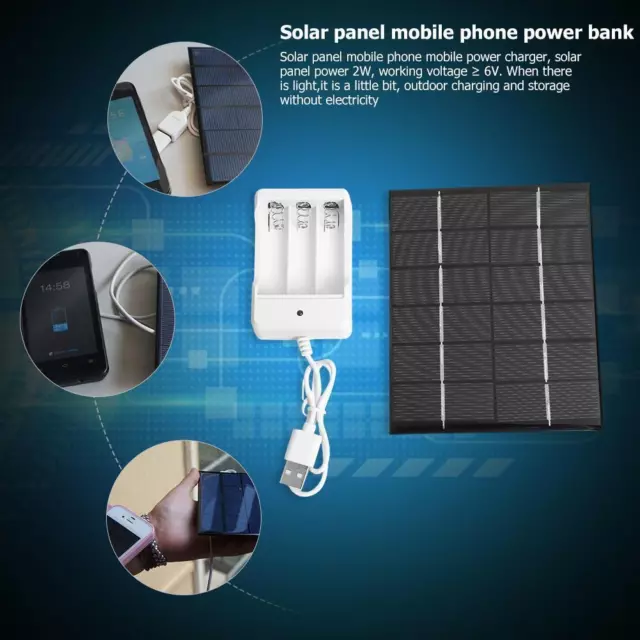 fr 2W 6V Solar Panel Phone Charger + 3-Slot USB Charger for AA Rechargeable Batt