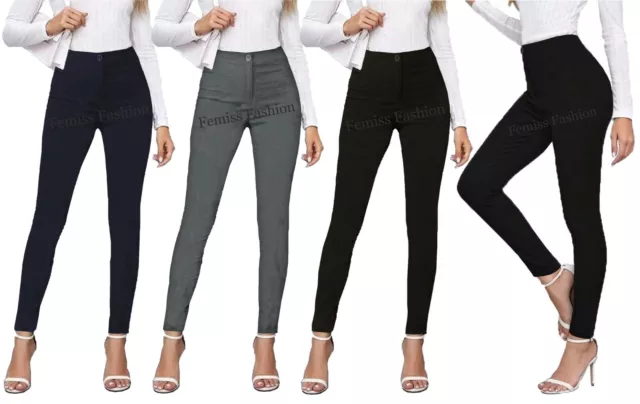 Girls School Trousers Black Navy Stretch Skinny Women Casual Office Work Pants