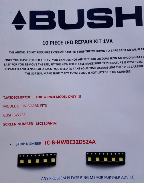 Bush 32/233 Lsc320An02 Ic-B-Hwbc32D524A  10 Piece Flip Led Repair  Kit