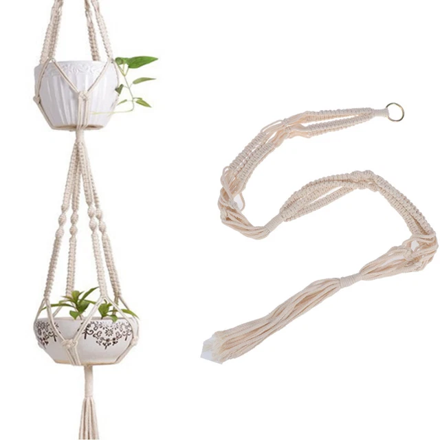 2 stücke Zarte Macrame Doppelpflanzenaufhänger Indoor Outdoor Hängende Pflanzer
