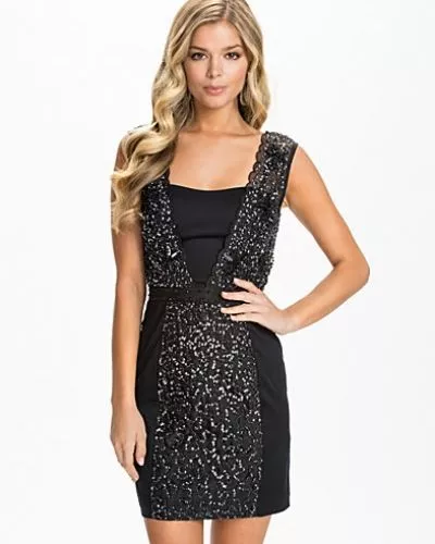 NWT French Connection Black Angelfire Sparkle Sequin Dress (sz10) 71CEY $298