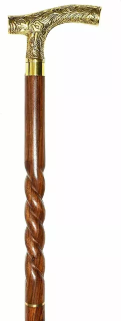 Designer Brass Victorian Handle Wooden Vintage Style Walking Stick Cane Antique