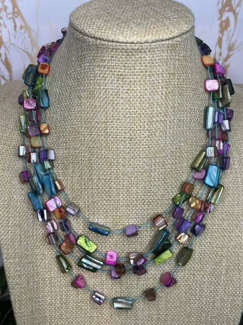 M&S Multi Strand Iridescent Multi Colour Shell Layered Statement Necklace 608