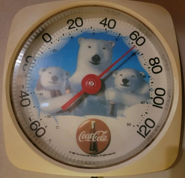 Vtg 1994 Coca-Cola Advertisement Thermometer Polar Bears Rare Holiday