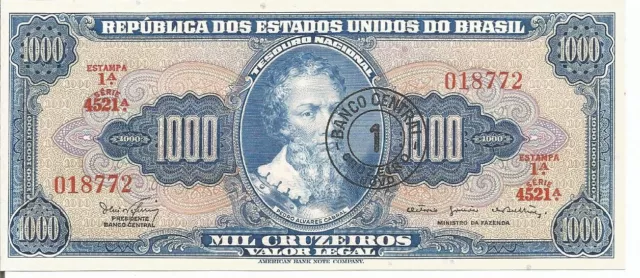 Brazil 1000 cruzeiros ND (1966-1967) P-187b UNC Pedro Cabral  UNC Banknote # 13