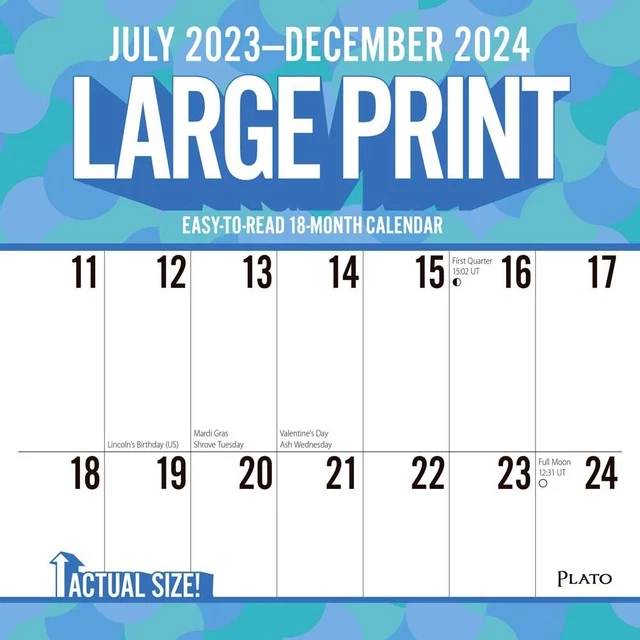LARGE PRINT 2024 12x24" 18 Months Wall Calendar Jul '23Dec '24
