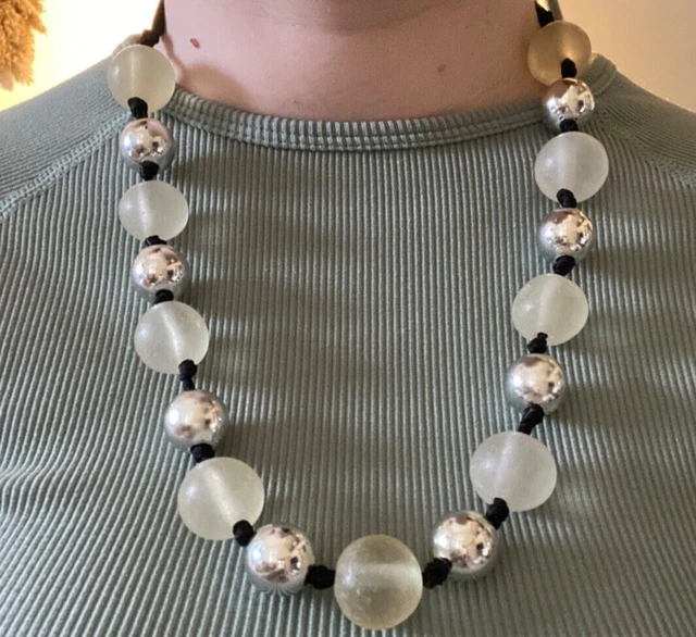 Collana Vera Vintage Nera + Collana Argento Oversize Perline Statement