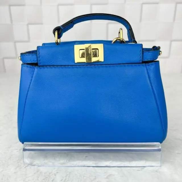 FENDI Micro Peekaboo Blue Shoulder bag hand Mini lamb leather Near Mint 8M0355