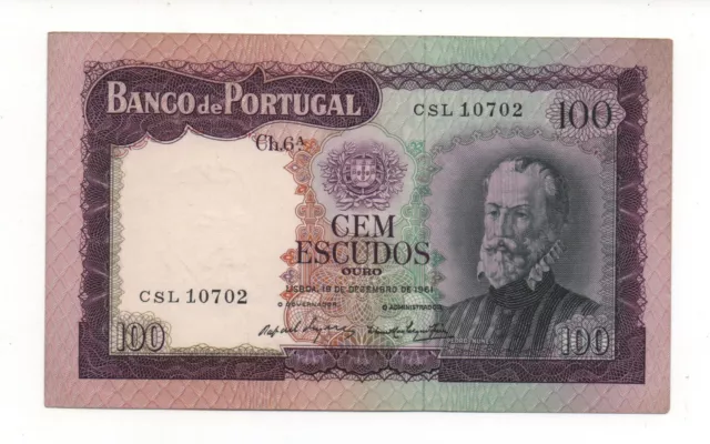Portugal 100 Escudos 1961 Pick 165 Xf/Au Look Scans