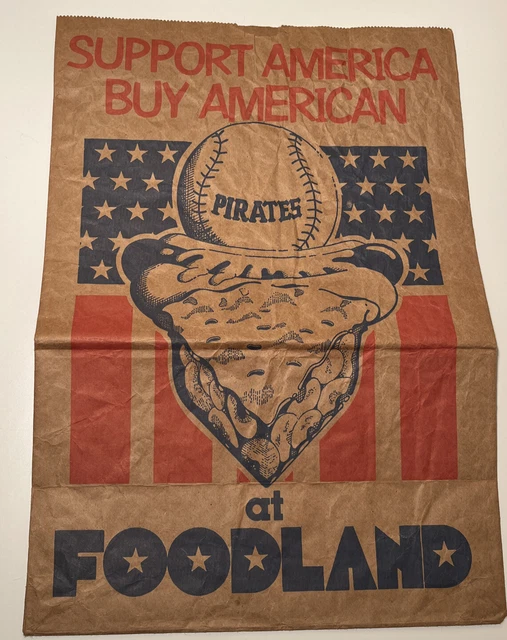 VINTAGE FOODLAND GROCERY Store Paper Bag BUY AMERICAN Pittsburgh