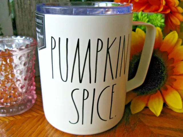 New Rae Dunn Fall Autumn "PUMPKIN SPICE" Large Letter Insulated Coffee Mug w/Lid
