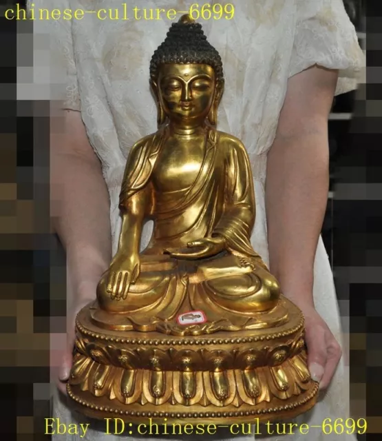 14.8" Tibet Buddhism bronze Gilt 24k gold Sakyamuni Shakyamuni Buddha statue