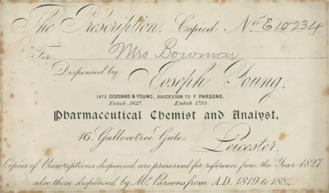 Antique Prescription Envelope Goddard & Young Chemist Gallowtree Gate Leicester