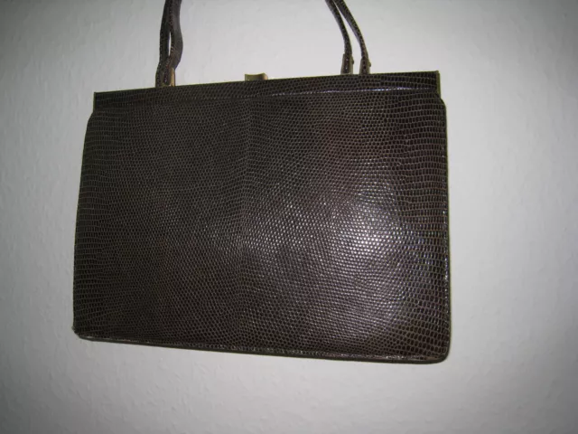 Alte edle Vintage Leder Handtasche. Schlangenleder-Optik.dunkelbraun