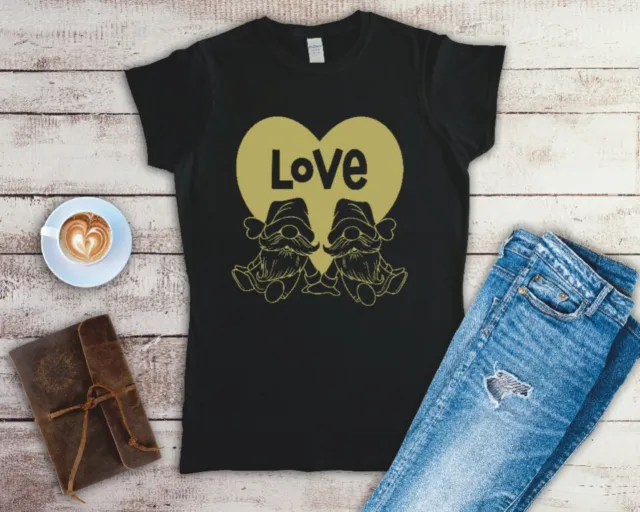Love Gnomes Ladies T Shirt, Sizes Small-2XL