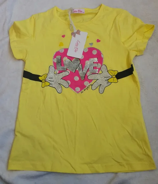 Girls T-Shirt Sequins Love Yellow Age 10yrs Luisa Chic BNWT