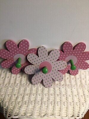 Flower Floral Jacket Purse Wall Hook (set of 3) For girls Room Pink Green