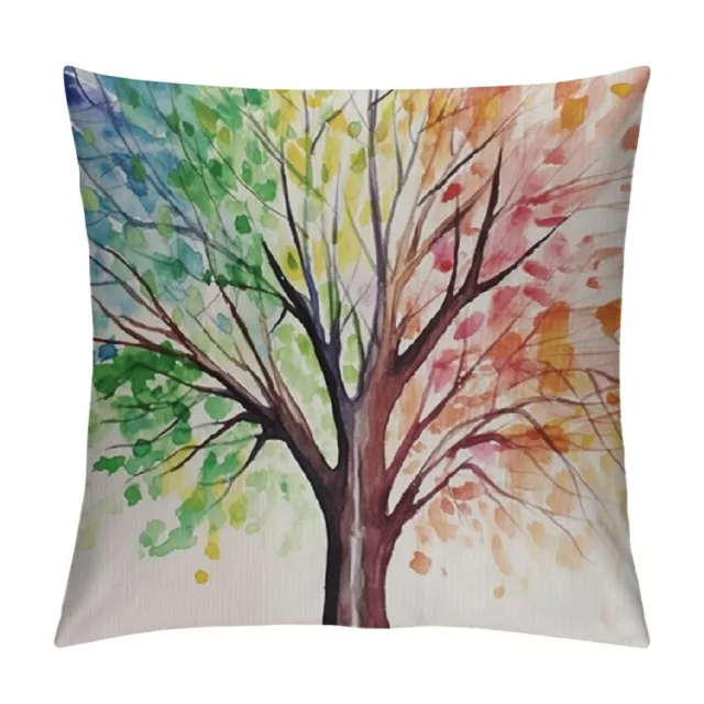 Colorful Tree Pillow Case, Four Season Tree of Life Cushion Cover