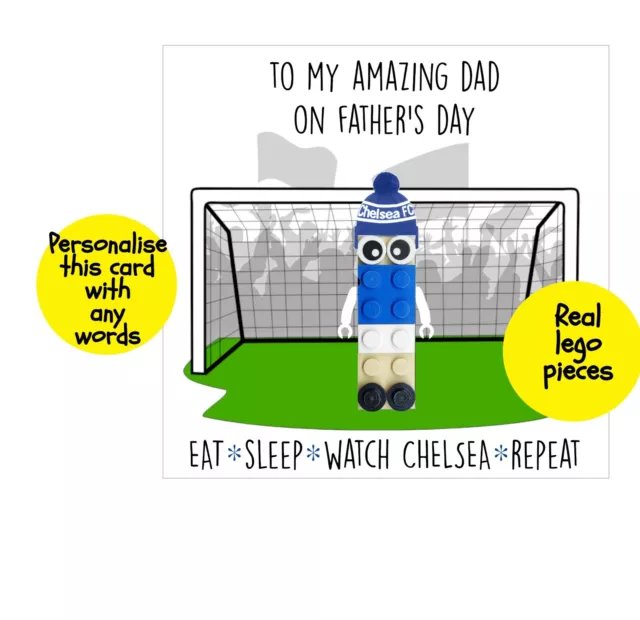 Personalised made LEGO person Father's Day CHELSEA FOOTBALL CLUB Brick Card