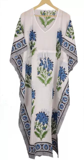 Kaftan Floral Unique Dress Hand Block Cotton V-neck Short kaftan