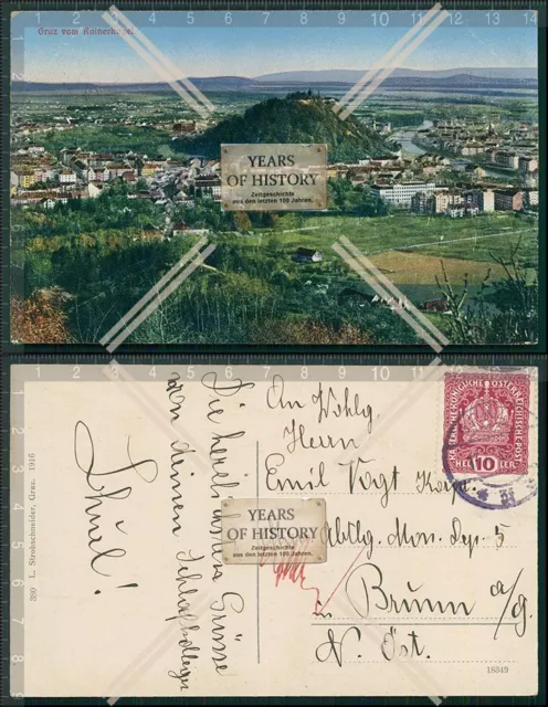 AK Graz vom Rainerkogel 1913 gelaufen Österreich Steiermark