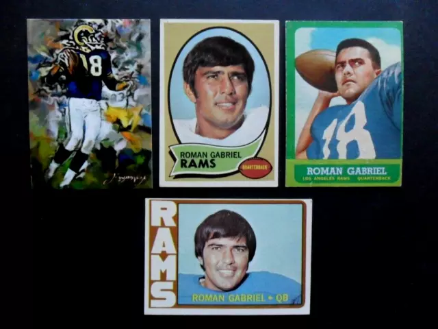 Lot of 4 Roman Gabriel Football Cards 1963T, 1970T, 1972T, Vela Art Card #11/50.