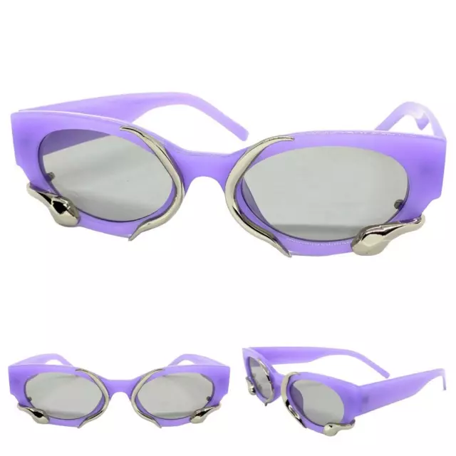 Femme Chic Élégant Moderne Style Rétro Soleil Lunettes Funky Violet Cadre Gris