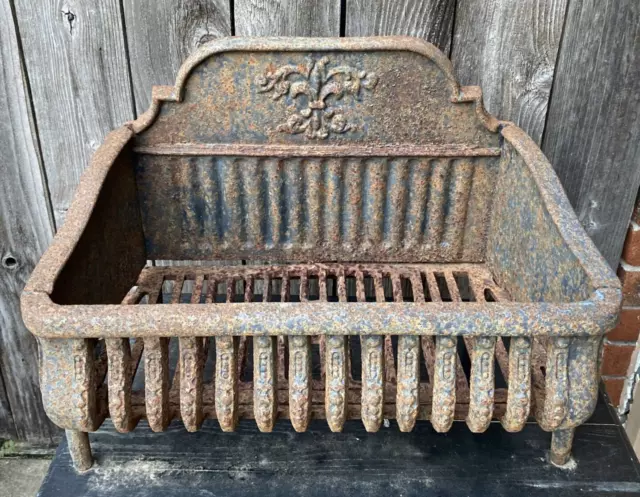 Antique/Vintage Cast Iron Fireplace Basket Grate Coal Box Wood Log Holder Insert