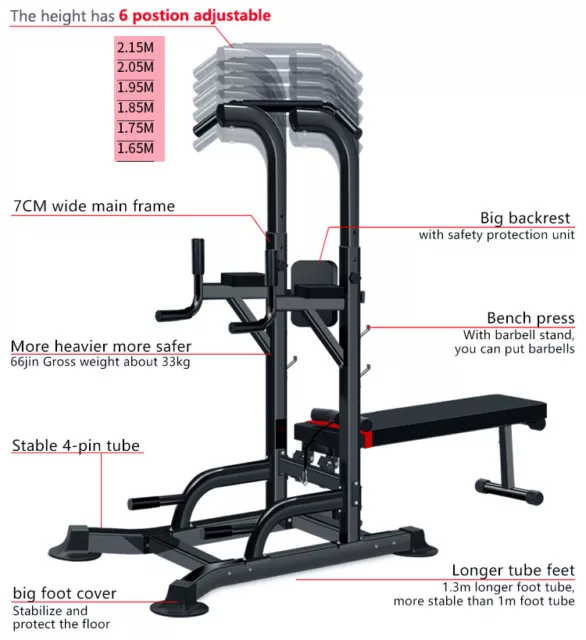 Stazione Fitness Multifunzione Power Tower chin-up dip station dotata di barra 2