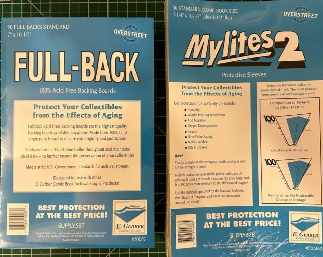 50 Mylites 2 STANDARD Size Mylar Bags with 50 Full-Back Boards