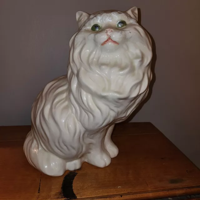 Vintage Ceramic White Persian Cat Sitting Statue Large 14' Kitty