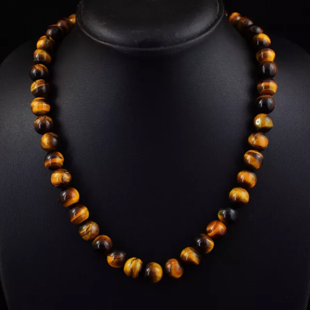 398 Cts Natural Golden Tiger Eye Round Shape Beads Womens Necklace JK 42E406