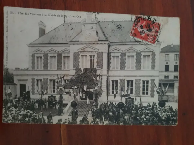 CPA animee 91 - Milly Fete des Veterans a la Maire Seine et Oise timbre de 1914