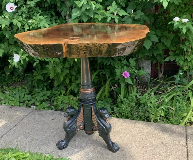 1850’s French Cast Iron Winged Griffin Table Base W/ Black Walnut Live Edge Top