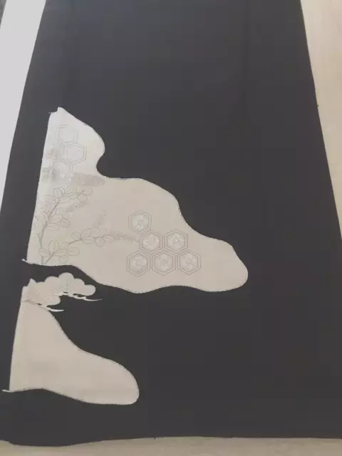 @@ Vintage Japanese kimono silk fabric/ tomesode black/ garden FX31