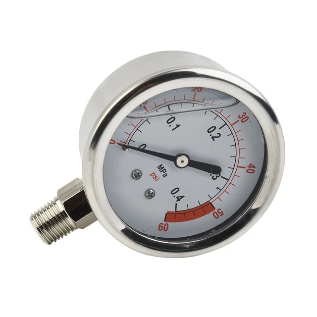 Jauge de Pression Utilitaire 0-30psi 0-2bar Jauge Hydraulique à Pression Basse Jauge de Pression à Double Echelle Filetage 1/8 BSPT pour Carburant Air Compresseur Huile Eau Gaz
