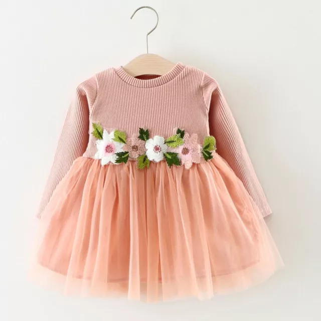 Fashion Cute Toddler Baby Girls Cotton Floral Tutu Long Sleeve Princess Dress 2