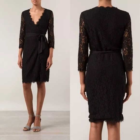 Diane von Furstenberg Black Wrap Lace Dress Size 2/ XS