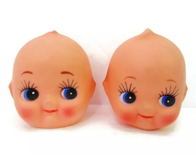 2-pc Vtg 2-1/2" Cherub Baby Doll Heads w/ Blue Eyes Collectible New Old Stock