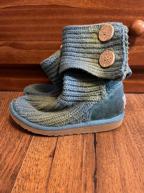 Ugg Kids Cardy Aqua Blue Crochet Knit Boots Size 2