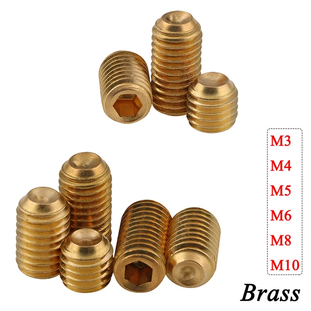 GooBetter Metric Brass Grub Screws Assortment - Allen Key Socket Set Screws, Cup Point, M3 To M10
