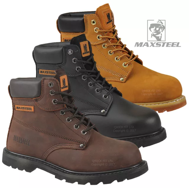 Mens Leather Work Boots Leather Boots Steel Toe Cap Ankle Safety Shoes Trainers