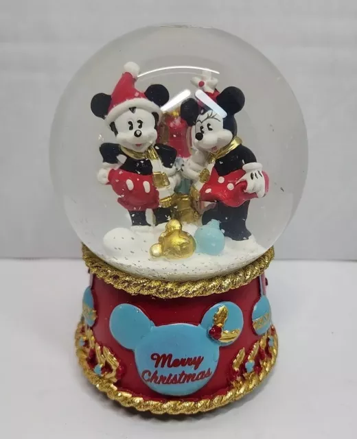 DISNEY MICKEY & Minnie Mouse Musical Snow Globe Merry Christmas "Jingle