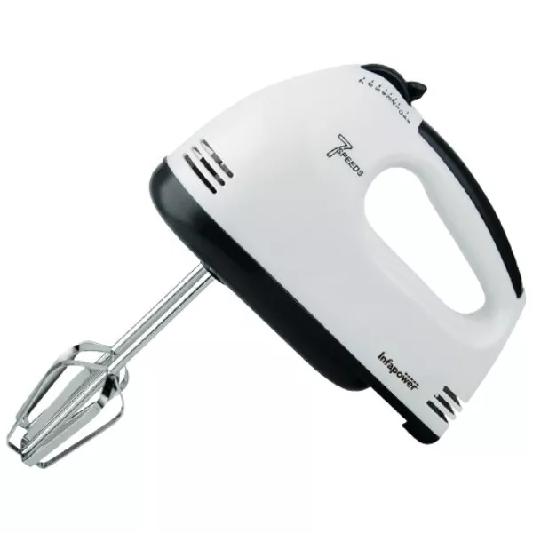 Infapower 7-Speed Hand Mixer With Beaters & Dough Hooks | 100W –White Collection